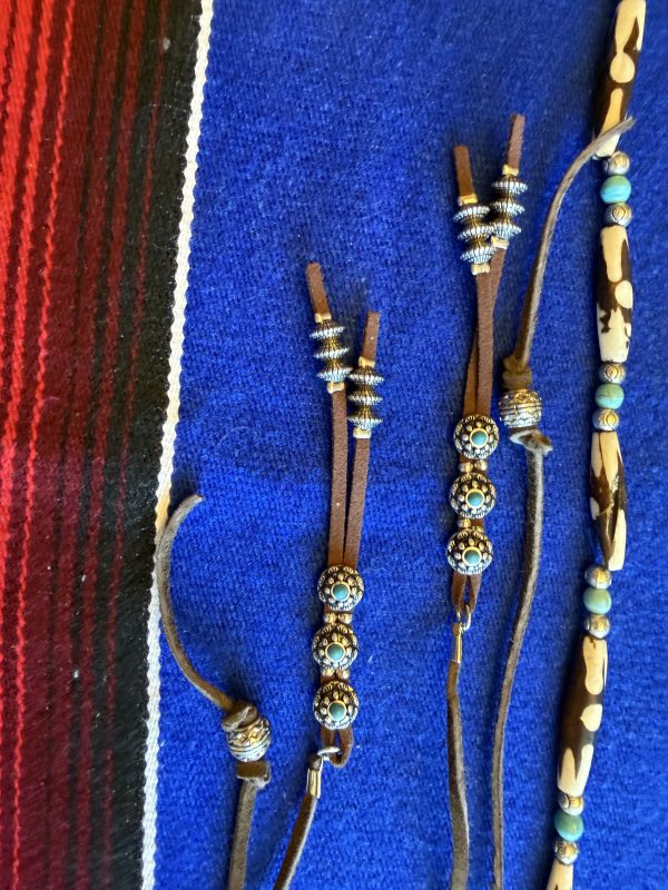 Hand-Painted Bone & Turquoise Beaded Belt with Leather Ties - Image 3