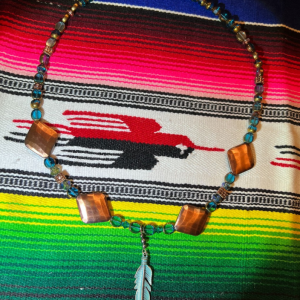 Copper & Turquoise Feather Necklace