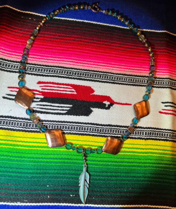 Copper & Turquoise Feather Necklace