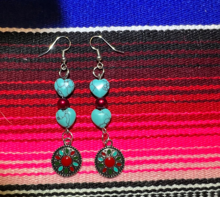 Turquoise Heart & Concho Dangle Earrings